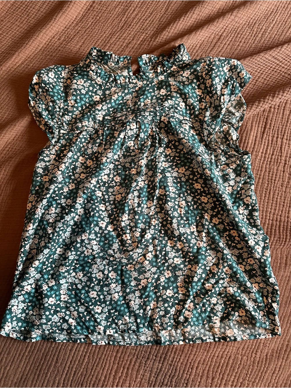 LOFT Floral Ruffle Neck Top - Green